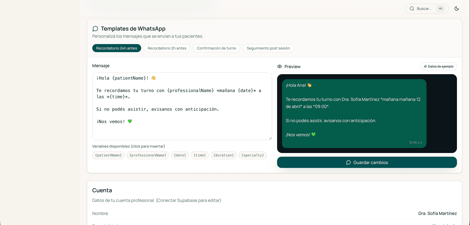 Editor de templates de WhatsApp